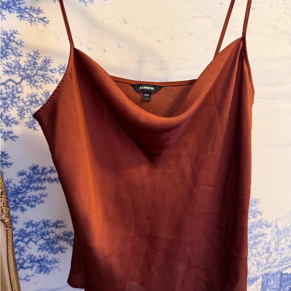 Express Satin Cowl Neck Cami Top - Rust Brown